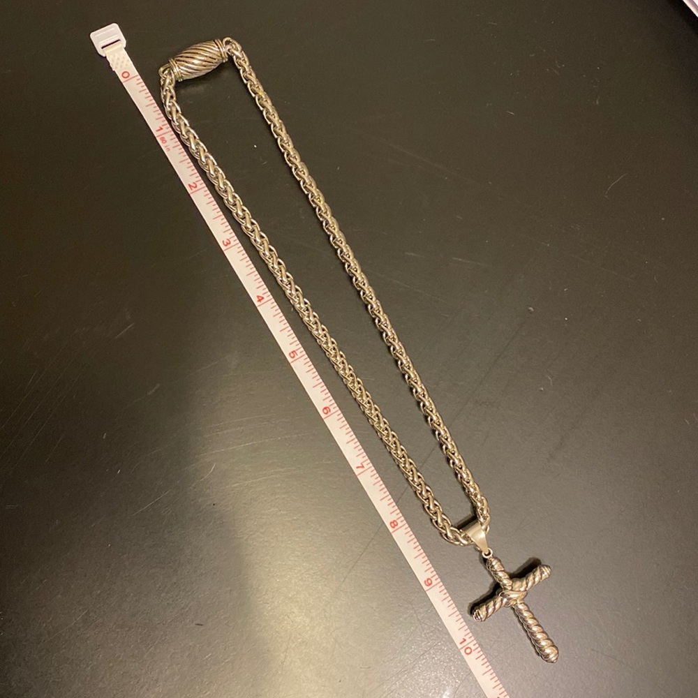 Silver-tone Woven 18” Chain and 2” Cross Pendant